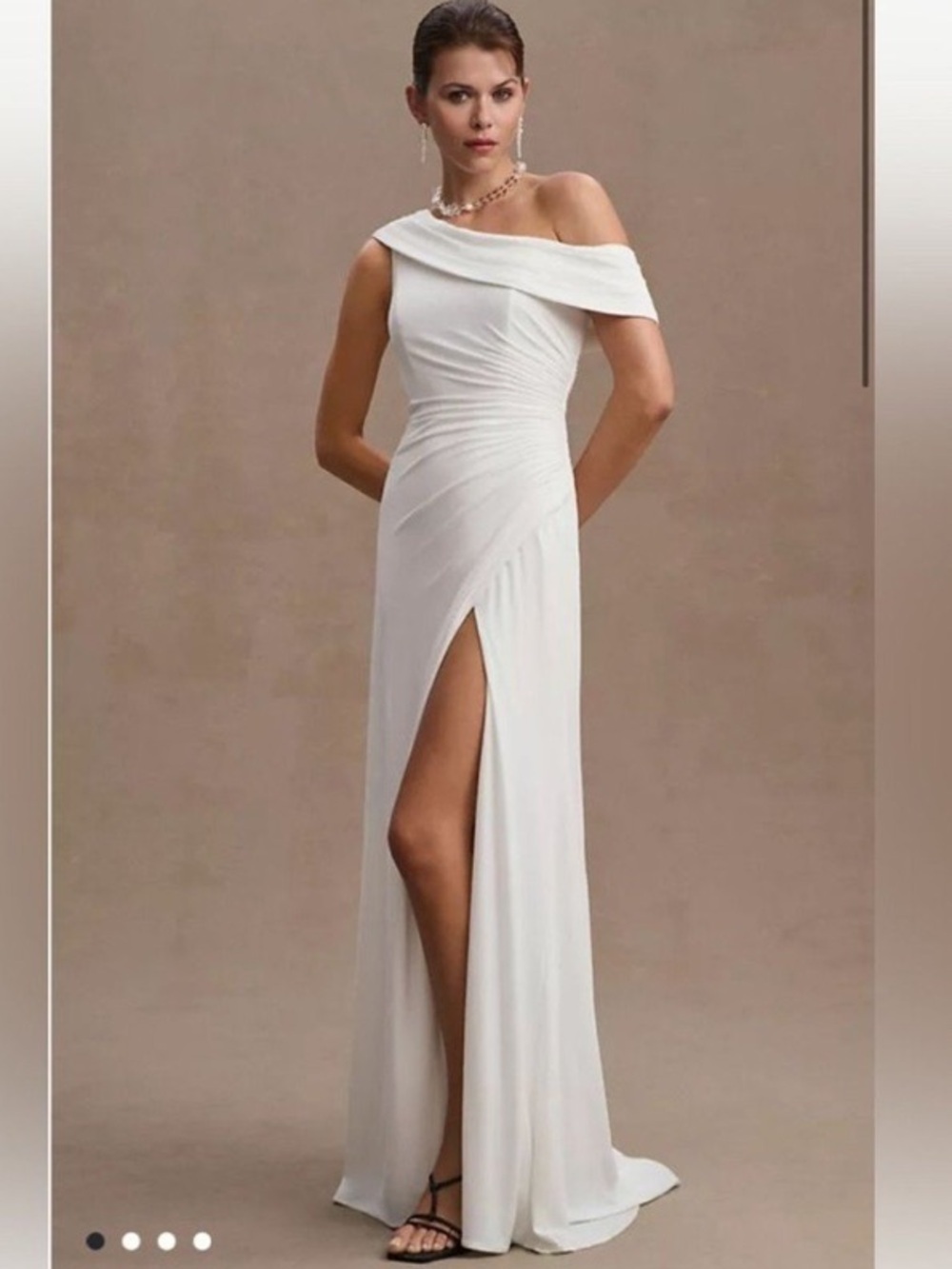 Mac Duggal One-Shoulder White Evening Gown with High Side Slit Sz 10 NWT